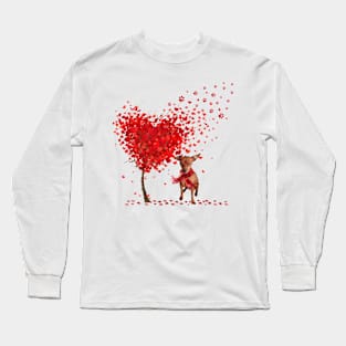 Valentine's Day Heart Tree Love Red Miniature Pinscher Long Sleeve T-Shirt